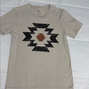 Chic Beige Graphic Tee with Aztec Design